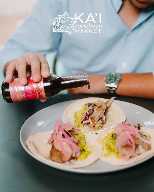 Hibiscus habanero hot sauce on tacos.  